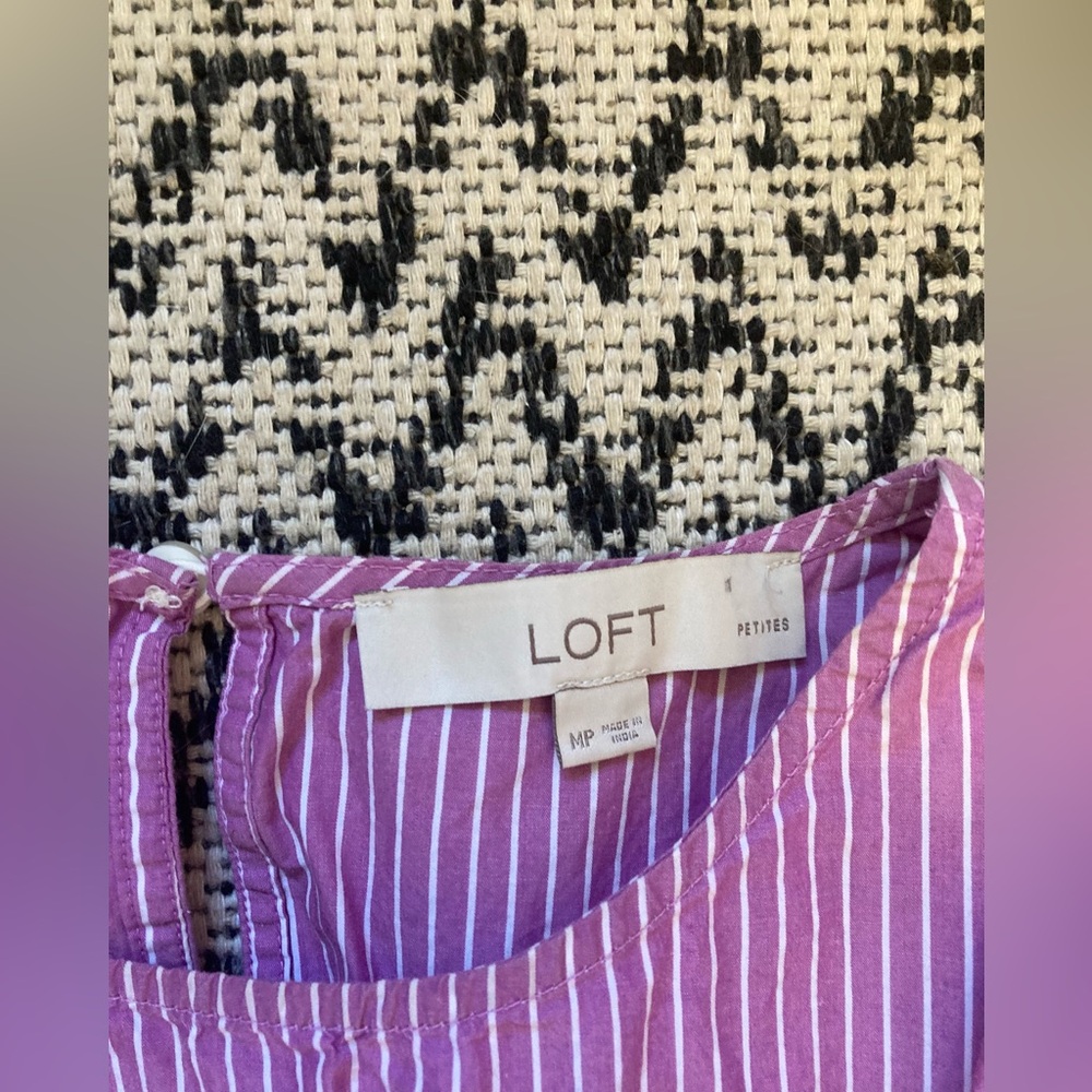 LOFT Lavender Stripe Smocked-Waist Midi Dress - Picture 2 of 8